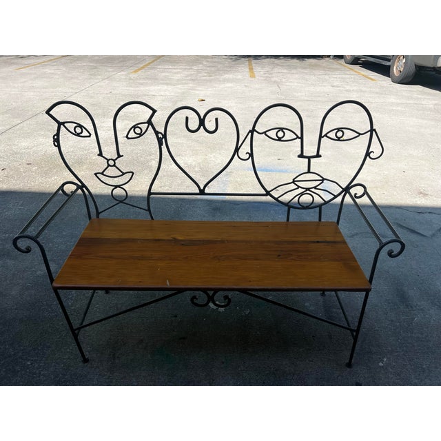 Vintage Metal and Wooden Jon Risley Figurative Bench For Sale - Image 4 of 5