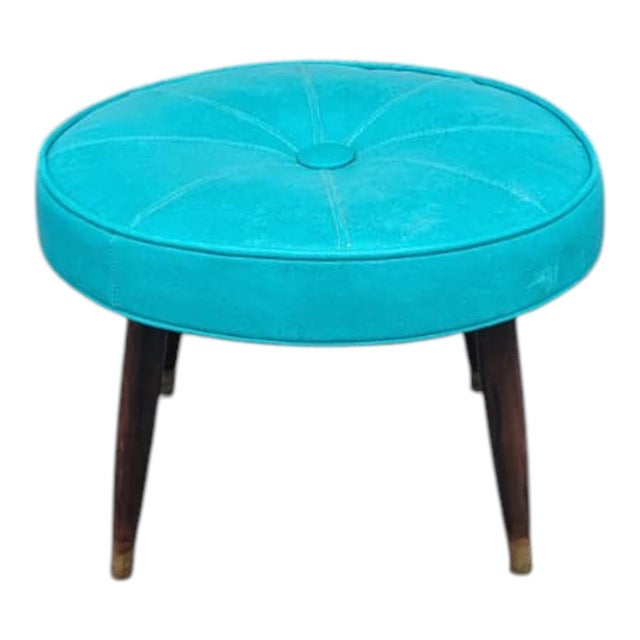 1950s Mid-Century Footstool With Vinyl Beautiful Upholstery Decorative For Sale - Image 4 of 12