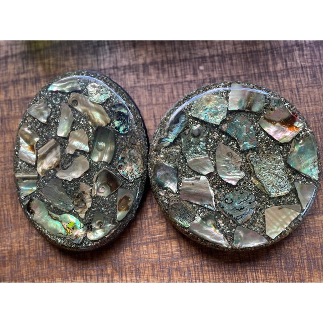 Mid-Century Modern Vintage Abalone Trivets- a Pair For Sale - Image 3 of 4
