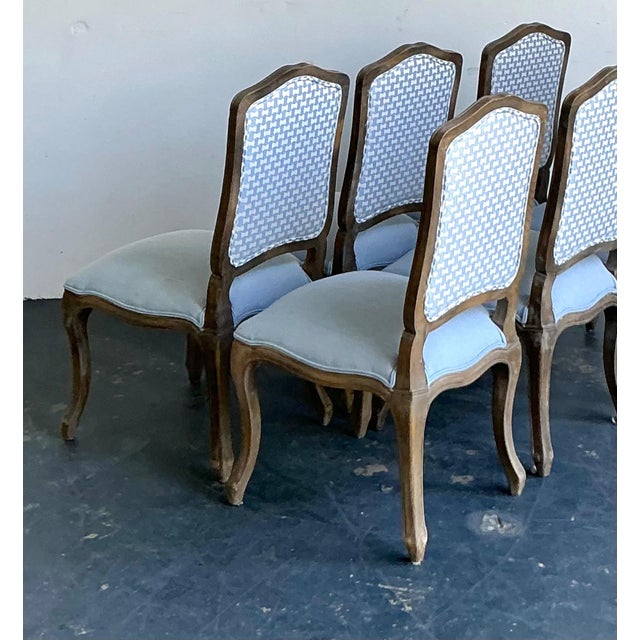 Early 21st Century Vintage Carved Wood Dining Chairs With Blue Upholstery - Set of 6 For Sale - Image 5 of 13