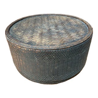 Antique Round Akha Tribe Woven Covered Basket For Sale