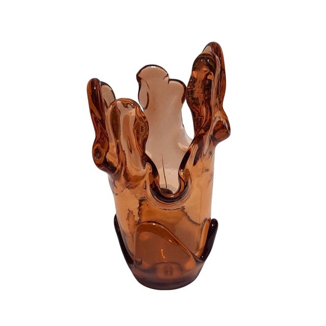 Signed Fire and Light Orange Amber Glass Splash Vase Sculpture Brutalist Chunky Recycled For Sale - Image 4 of 10