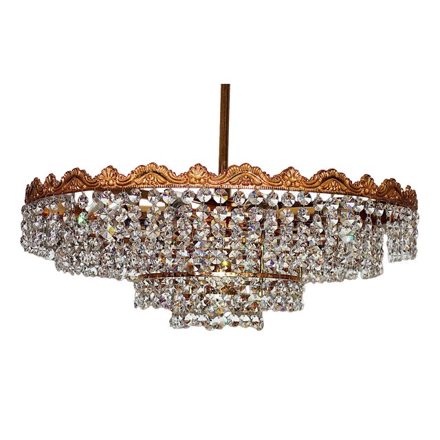 Brass and Lead Crystal Chandelier from Schröder, 1960s For Sale