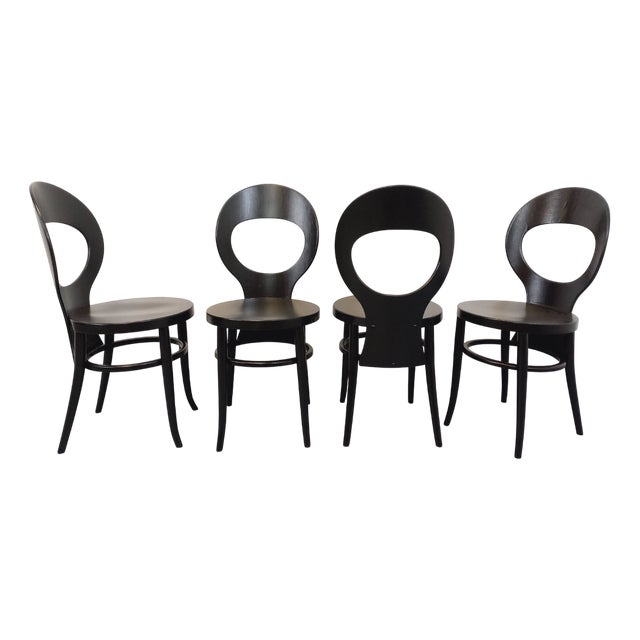 Vintage Mouette Chairs in Black Wood from Baumann, 1960s, Set of 4 For Sale