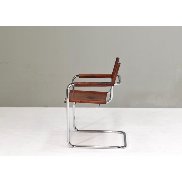 1970s S34 Dining Armchair in Cognac Saddle Leather by Mart Stam for Fasem, 1970s For Sale - Image 5 of 18