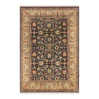 Art Nouveau Style 1990's Pak-Persian Black/Green Wool Rug - 6'2'' X 9'0'' For Sale