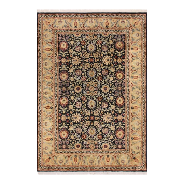 Art Nouveau Style 1990's Pak-Persian Black/Green Wool Rug - 6'2'' X 9'0'' For Sale