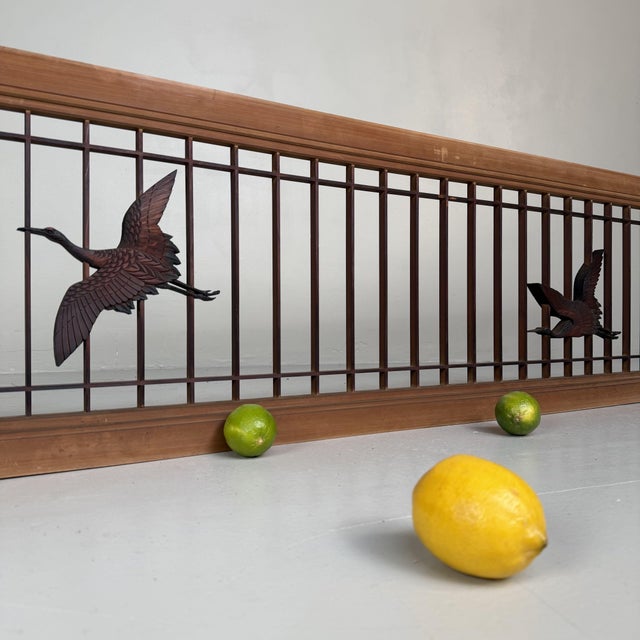 Brown Japanese Ranma Panel with Cranes, 1930s For Sale - Image 8 of 13