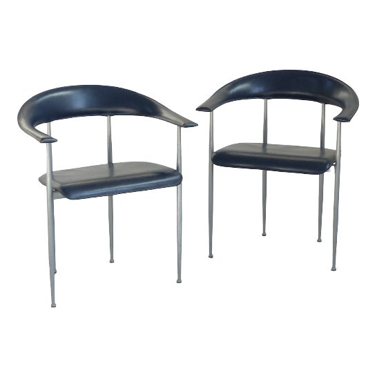 P40 Leather Chairs by Giancarlo Vegni and Gianfranco Gualtierotti for Fasem, 1980s, Set of 2 For Sale