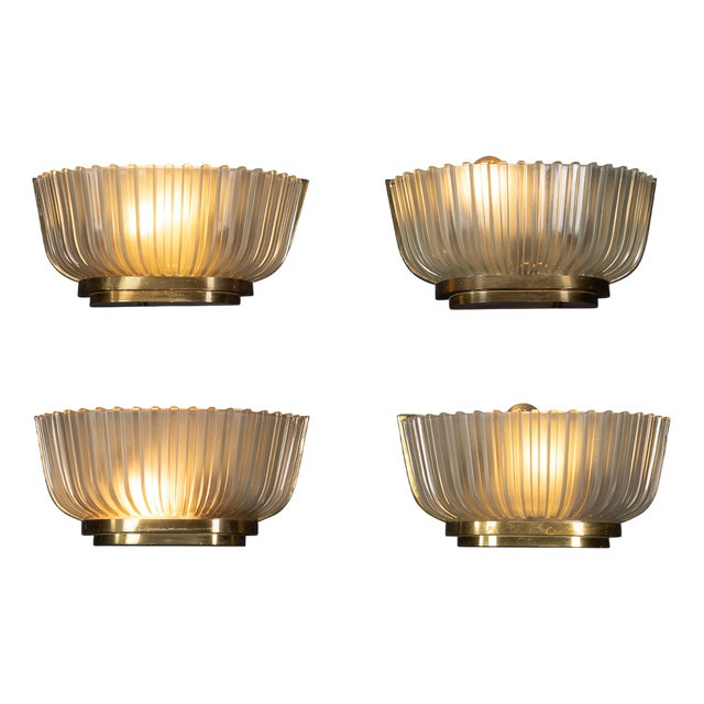 Opaque Murano Glass Wall Sconces by Archimede Seguso, 1940s, Set of 4 For Sale