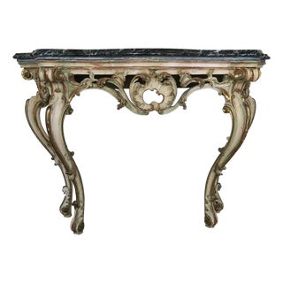 Serpentine Shaped Painted and Parcel-Gilt Console With Marble Top, Circa 1930 For Sale