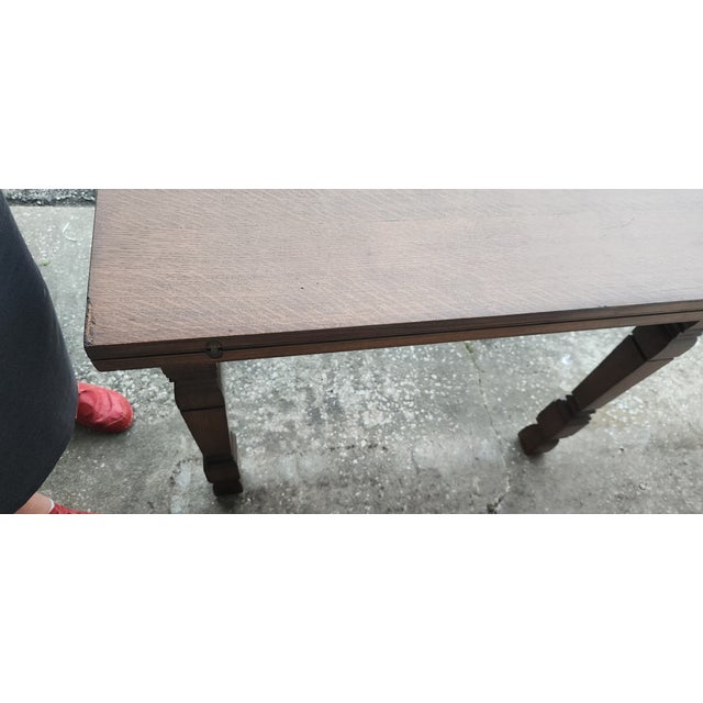 Brown Vintage Swivel Folding Oak Game Table For Sale - Image 8 of 18