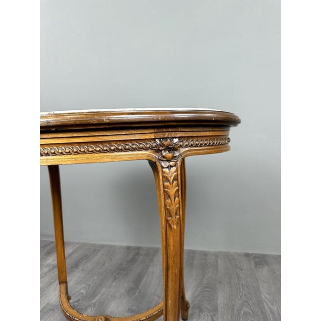 Wood 19th Century Louis XVI Oval Pedestal Table in Carved Wood and Marble, 1890s For Sale - Image 7 of 9