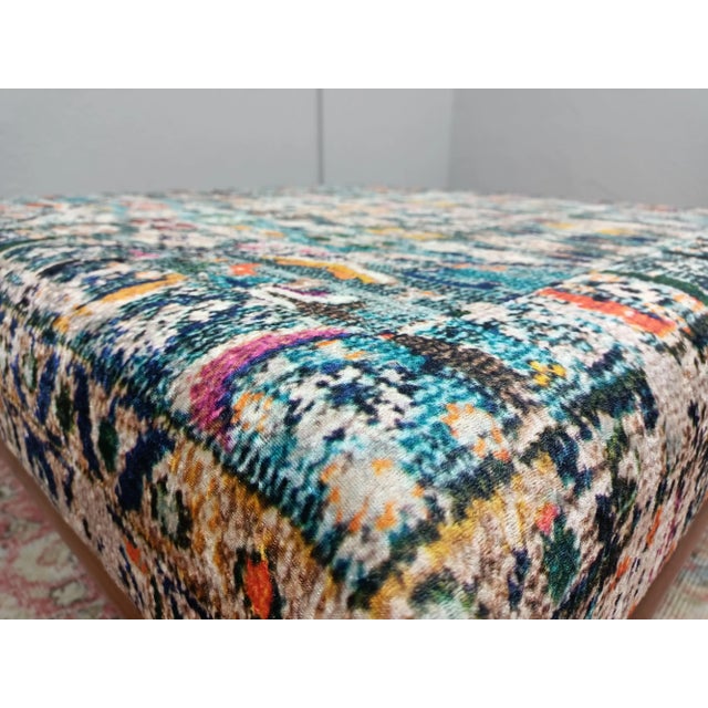 Blue White Rug Print Fabric Upholstered Coffee Table For Sale In Raleigh - Image 6 of 11