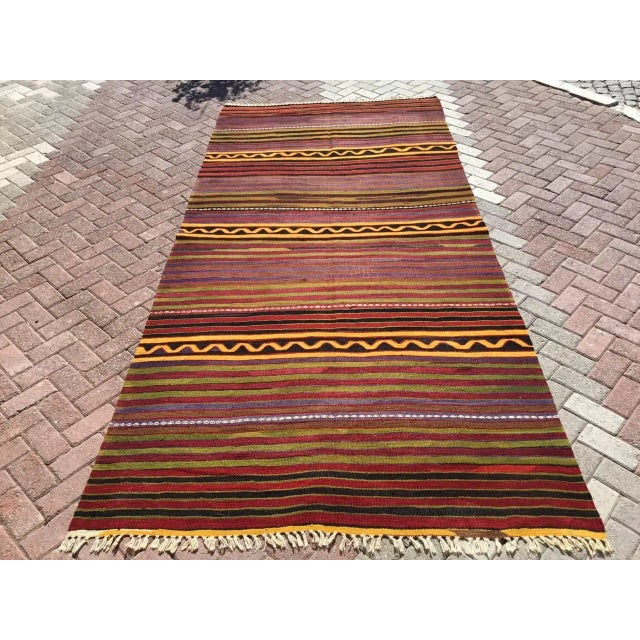 Vintage Striped Turkish Kilim Rug, 115" X 64" For Sale - Image 11 of 11