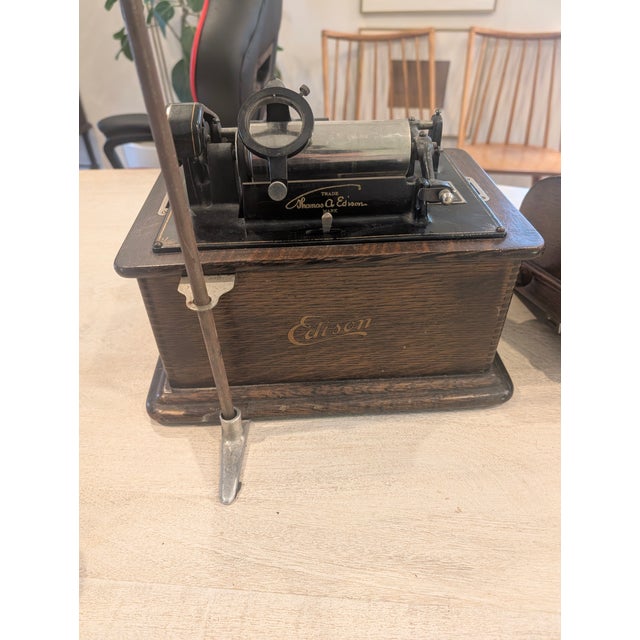 Antique Thomas Edison Phonograph With Black Horn and Music Cylinders For Sale In Miami - Image 6 of 18