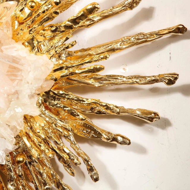 Late 20th Century Modernist 24 Karat Gold & Exploded Starburst Sconce W/ Quartz by Claude Boeltz For Sale - Image 5 of 12