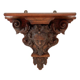 Antique Hand-Carved Wooden Wall Shelf, 19th Century For Sale