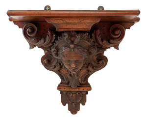 Antique Hand-Carved Wooden Wall Shelf, 19th Century