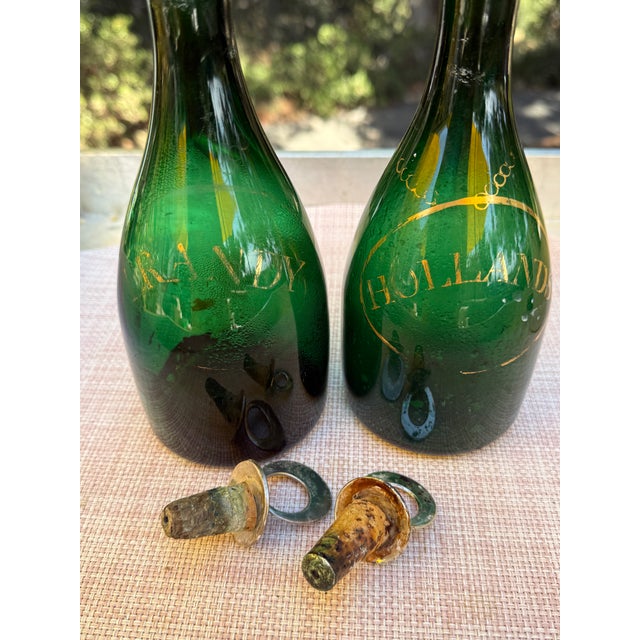 Green Early 19th Century Georgian "Bristol Green" Glass Spirit Decanters | Holland (Gin) & Brandy - a Pair For Sale - Image 8 of 9