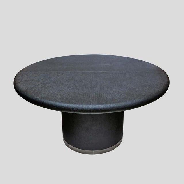Pair Black lacquer demi lune consoles tables or dining tableA black lacquer round table that splits into a pair of wall-...