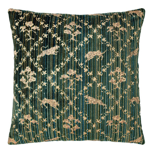 Scalamandre 22" x 22" Santini Pillow in Blue Green For Sale