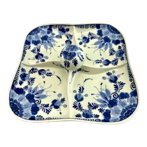 Vintage Delft From Regina 1930's Blue and White Divided Serving Tray, Made in Holland