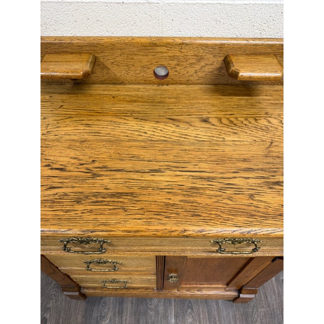 Antique Late Victorian Eastlake Style Golden Oak Washstand Commode For Sale - Image 11 of 15