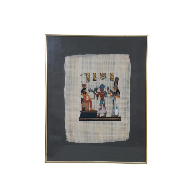 Traditional Late 20th Century Egyptian Revival Papyrus Painting Art Pharaoh King Ramses Queen Nefertari - Set of 2 For Sale - Image 3 of 14