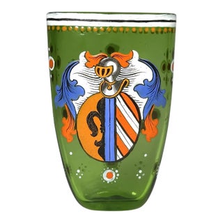 Late 19th Century Bohemian Heraldic Armorial Art Glass Pocket Beaker For Sale