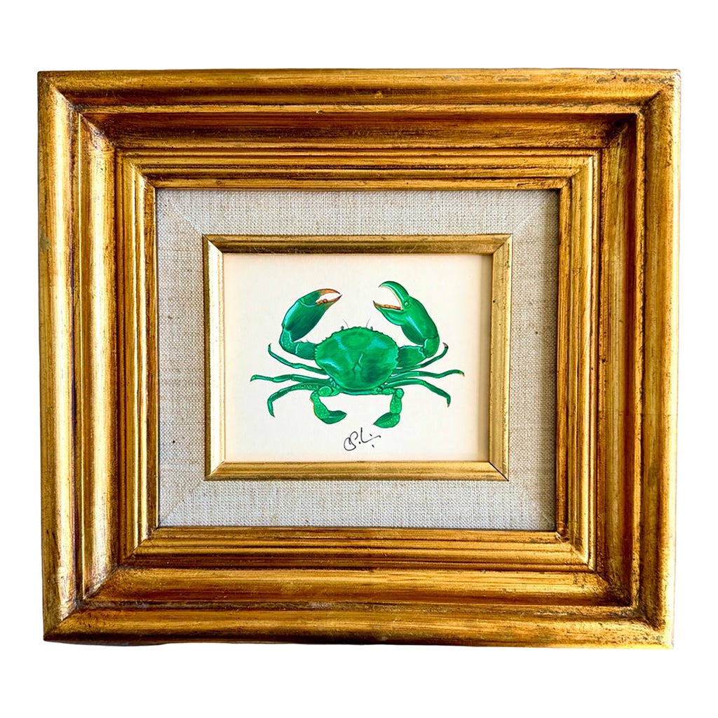 Original Hand-Painted Crab Painting in a Vintage Frame