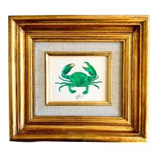 Original Hand-Painted Crab Painting in a Vintage Frame For Sale