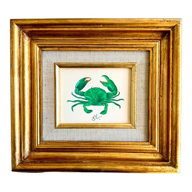 Original Hand-Painted Crab Painting in a Vintage Frame For Sale