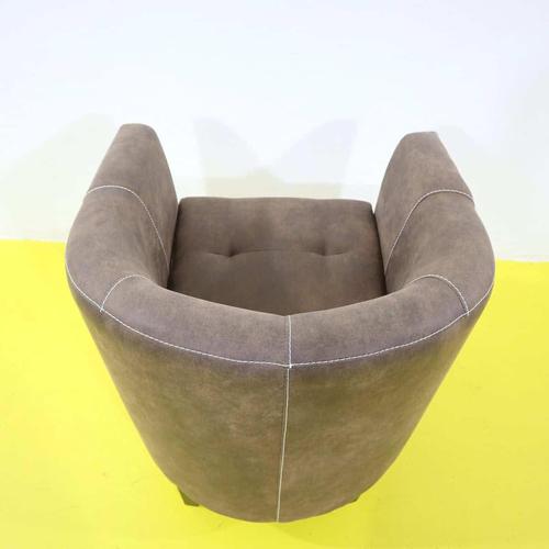 Wood Brown Leather Club Chair with Exposed Stitching and Wooden Legs For Sale - Image 7 of 8