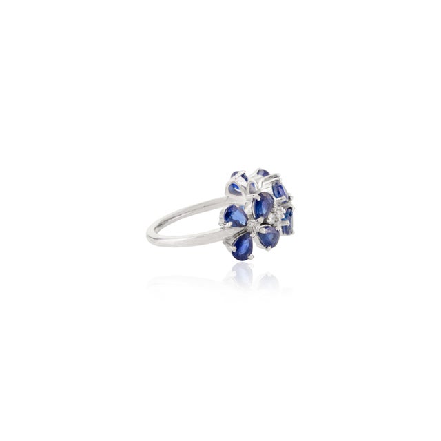 Not Yet Made - Made To Order Prong Set Blue Sapphire Diamond 14k Gold Cluster Floral Ring Size 6.5 For Sale - Image 5 of 11