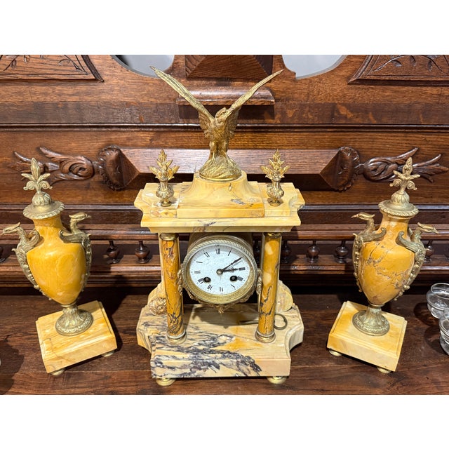 Column Mantel Clock with Cassolettes, Set of 3 For Sale - Image 3 of 13