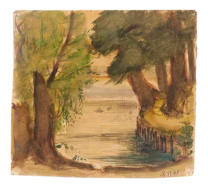 Jean Delpech - Landscape - Original Watercolor on Cardboard - 1947