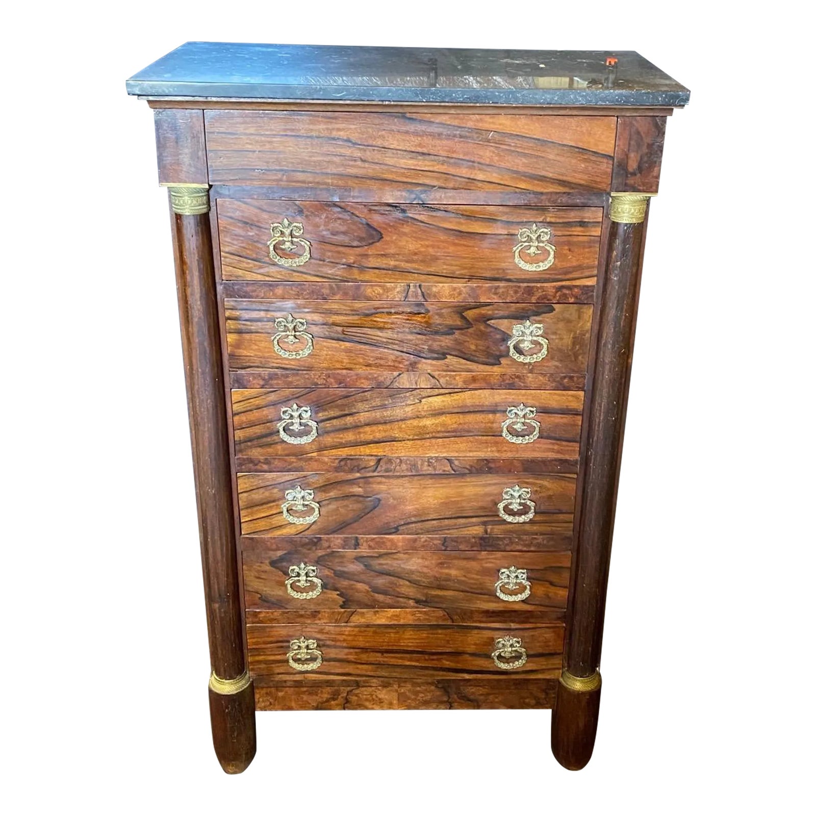 19th Century French Empire Tall Commode Linen Chest | Chairish