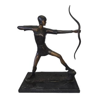 Deco Style Bronze Archer Sculpture For Sale
