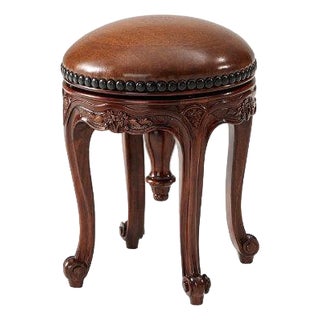 Theodore Alexander 4400-018 Round Leather Seat French Stool For Sale