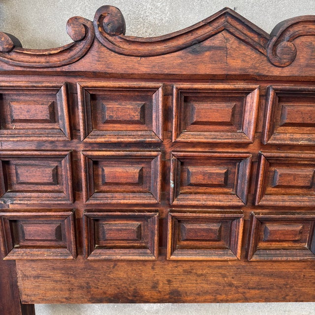 Vintage Spanish Brutalist Hand-Carved Raised Panel King Headboard For Sale - Image 10 of 12