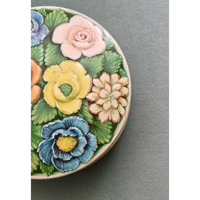 Metal Mid 20th Century Blue Floral Round Tin For Sale - Image 7 of 9