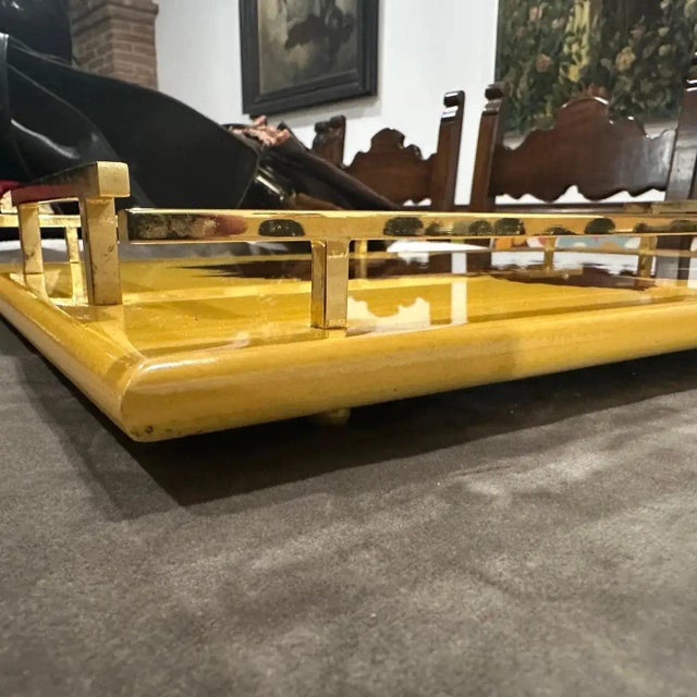 1960s Mid-Century Modern Lacquered Wood and Brass Italian Serving Tray For Sale - Image 9 of 13
