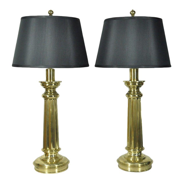 Vintage Pair Hollywood Regency Brass Stiffel Greek Column Form Table