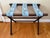 Cabin Mid 20th Century Needlepoint Wood Luggage or Serving Tray Rack Stand For Sale - Image 3 of 8