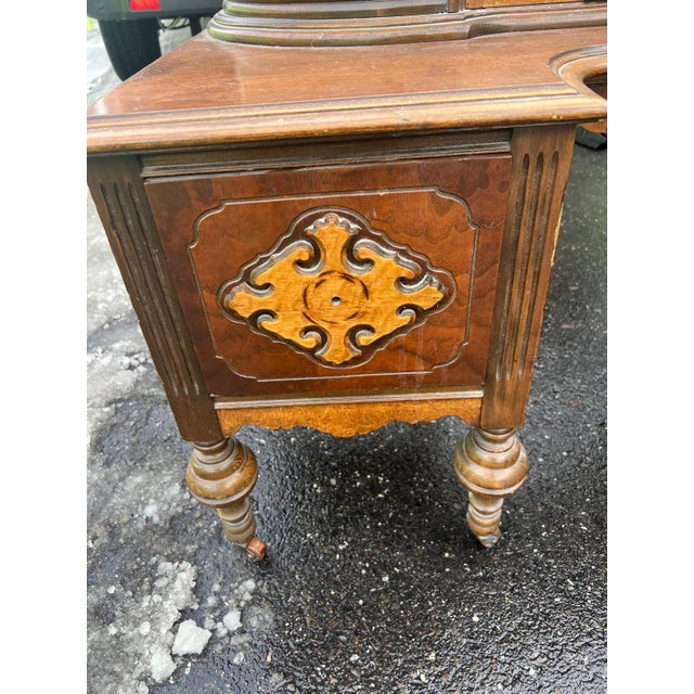 Wood Antique Victorian Style Vanity With Mirror For Sale - Image 7 of 8