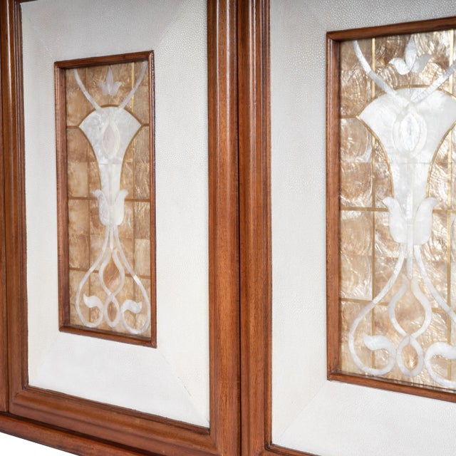 Transitional Shelly Leather & Capiz Shell Inlay 55" Sideboard, Medium Brown For Sale - Image 3 of 12