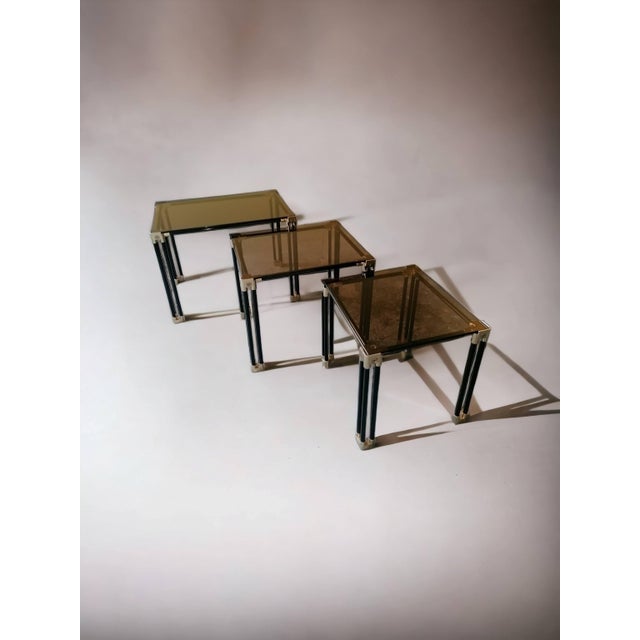 Mid-Century Modern Trio Coffee Tables with Smoked Glass, 1960s, Set of 3 For Sale - Image 3 of 6