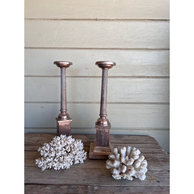 Pair of Vintage Neoclassical Carved Water Giltwood Columns With Natural Specimen For Sale - Image 9 of 10