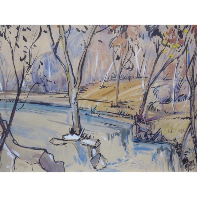 Walter Leslie Fenner, Magical Waterfall, Watercolour, circa 1960s Material: Watercolour on paper, glass and wood An...